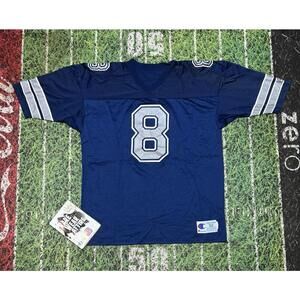 Vintage Dallas Cowboys Troy Aikman #8 Champion Blue Jersey 52 NFL